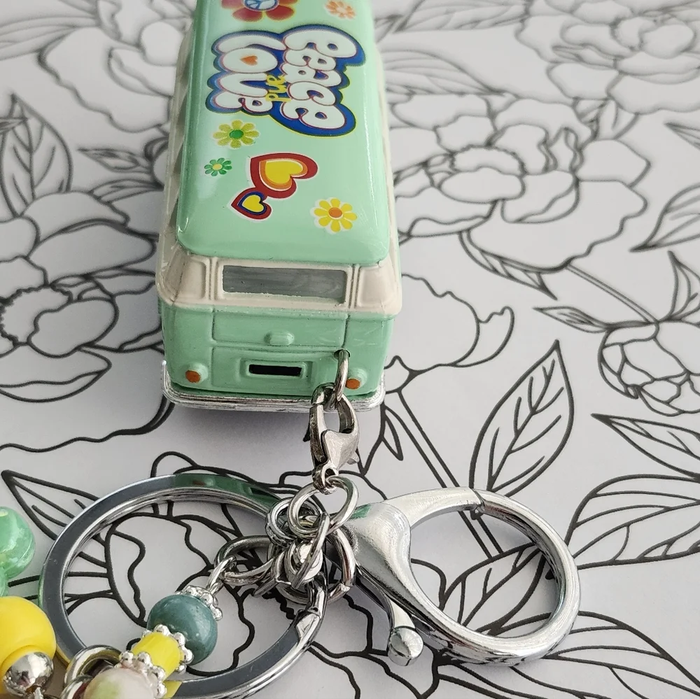 VW Bus-inspired Peace Purse Charm or Keychain Handcrafted Glass Stone